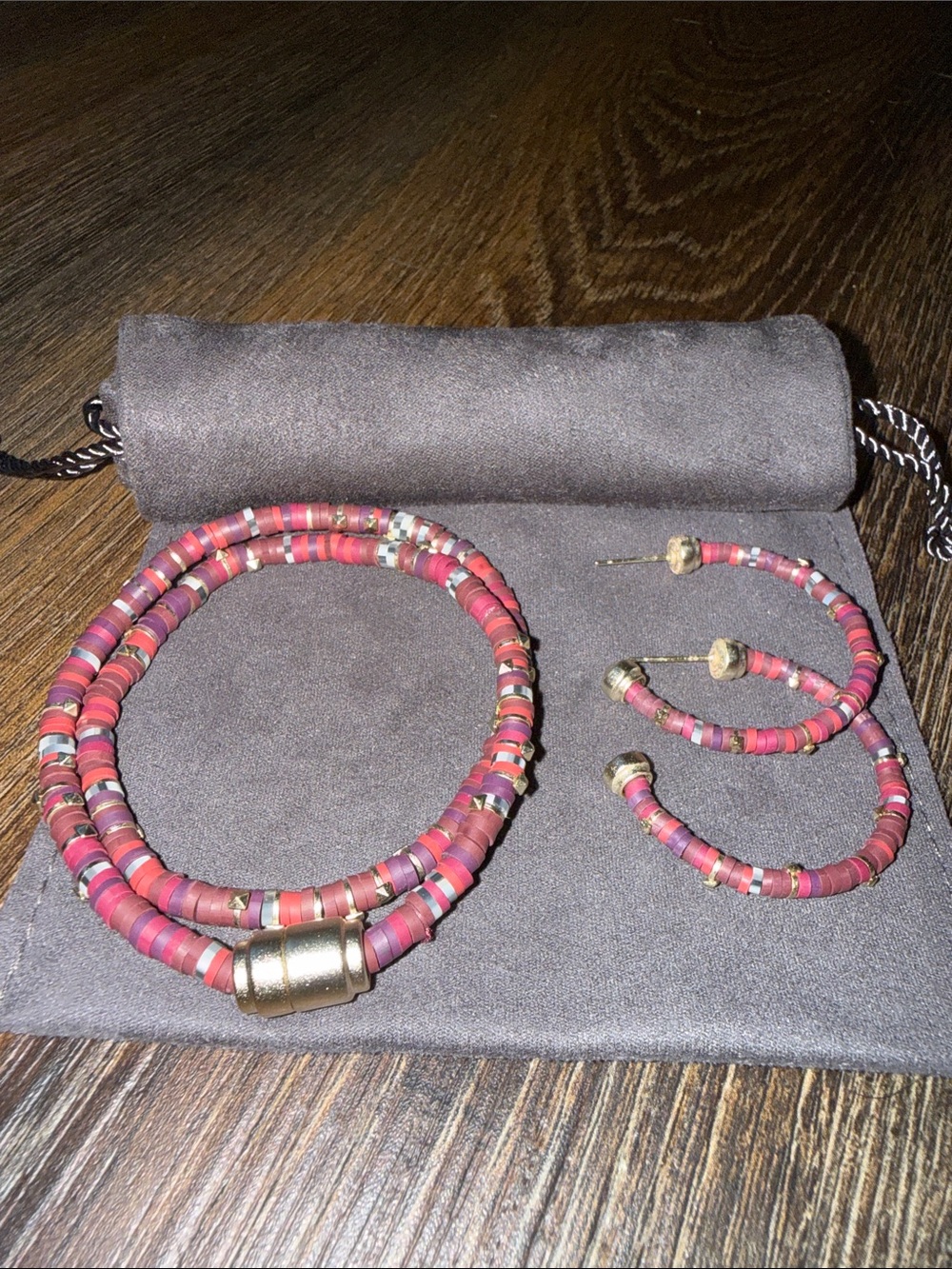 Garnet/Burgundy Heishi Bead Necklace and Hoop Earring Set